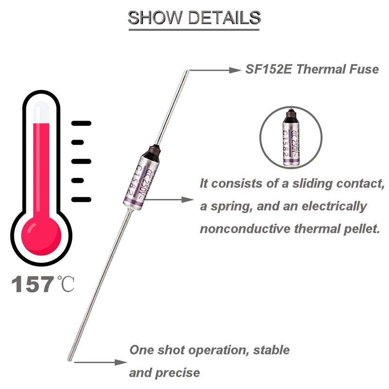 DKARDU 10 pcs SF152E SEFUSE 157 Degree Celsius Metal Thermal Cutoffs Thermal Fuse 10A 250V with GT-1 Crimp Terminal Silicone Fiberglass sleeving for Household Electrical appliances - Image 2